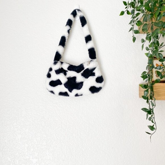 🦋 Y2K Cow Print Shoulder Bag Purse Fuzzy - Picture 2 of 3
